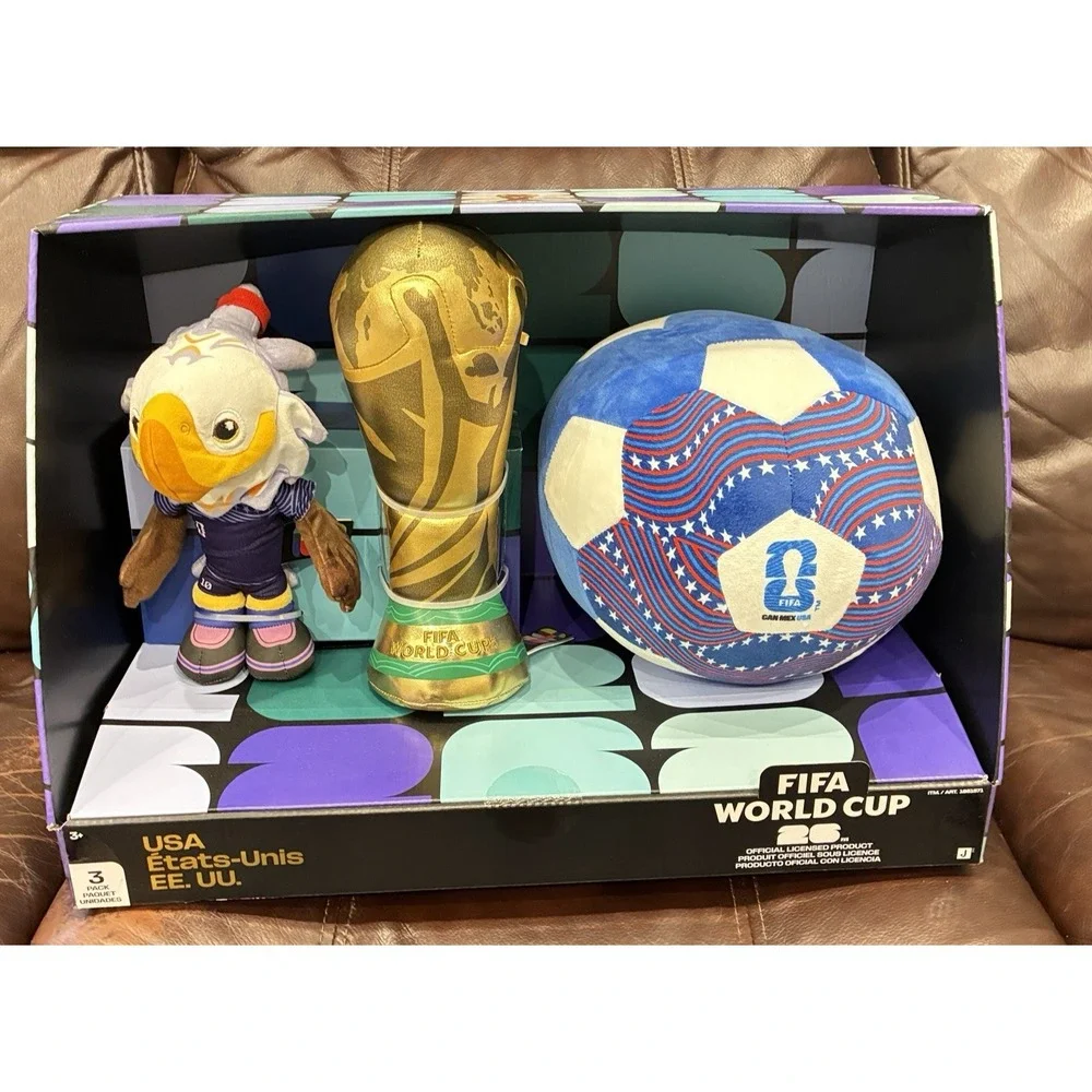 FIFA World Cup 26 USA Plush 3 Pack Set Eagle‎ Trophy Soccer Ball Jazwares New